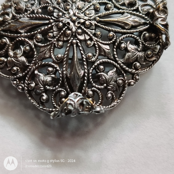 🗼A-F Paris France Brooch Art Nouveau Silver Filigree Clip Vintage - Picture 6 of 10